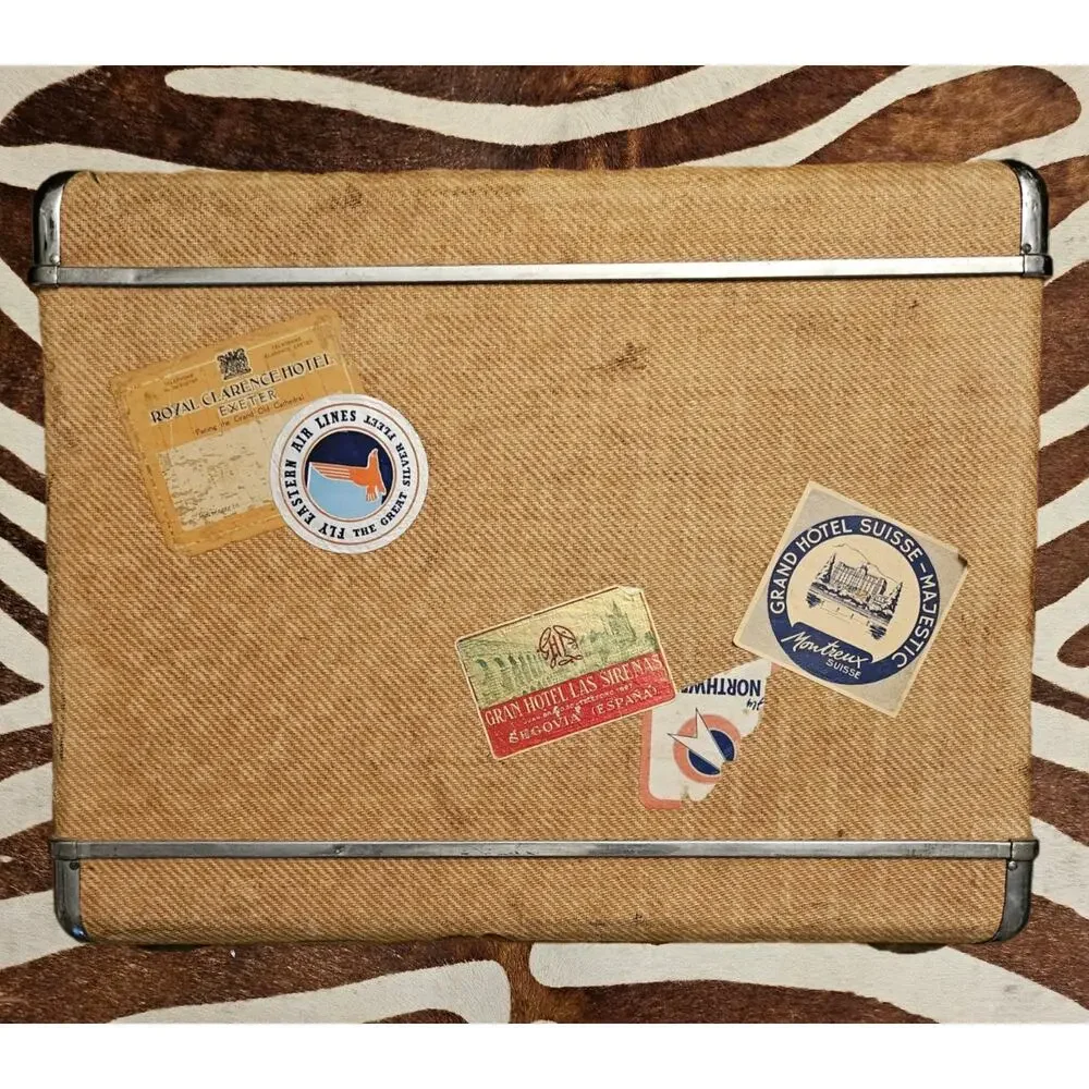 Vintage 50s Wheary Luggage Tweed Exterior Suitcase Hotel & Airline Decal Sticker